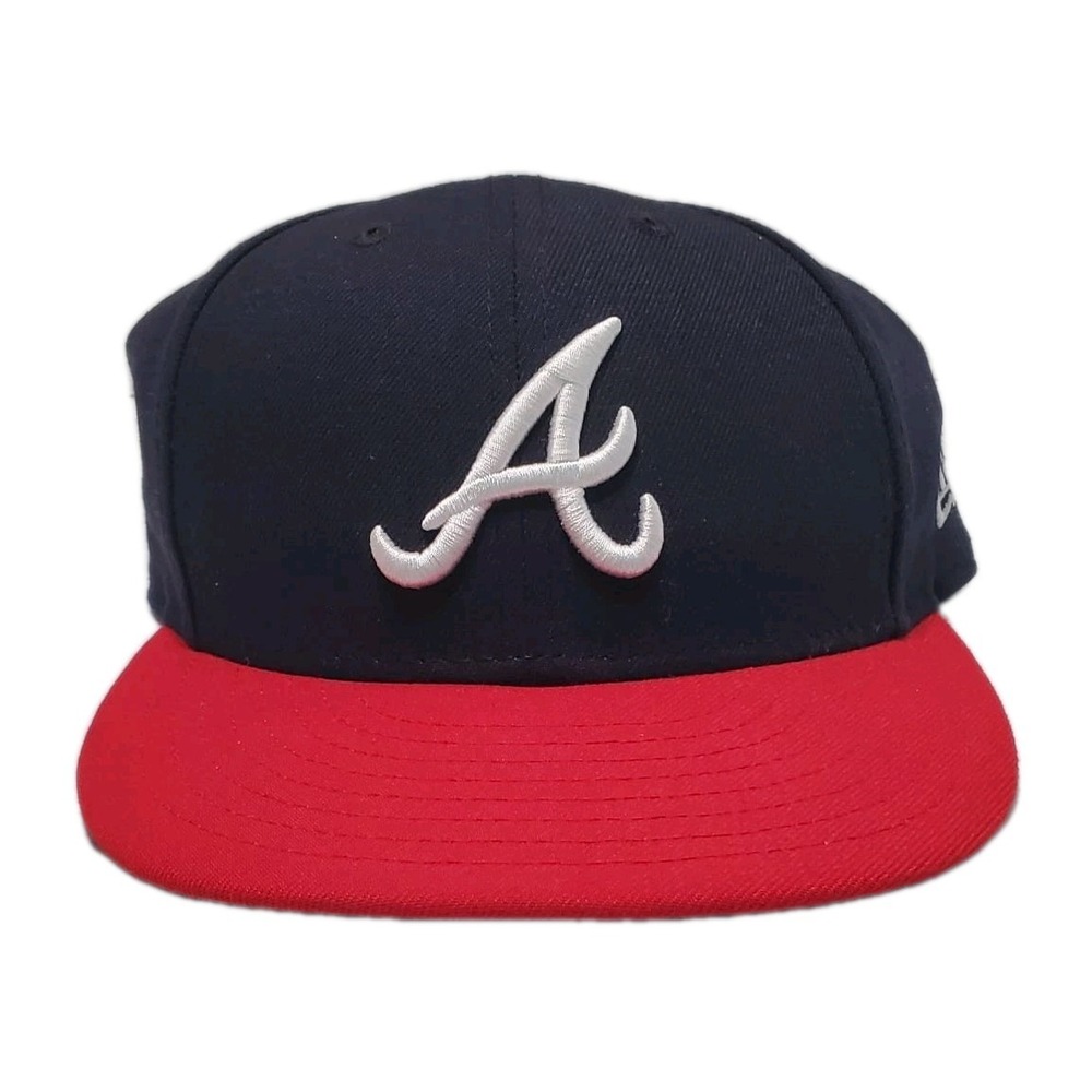 New Era Atlanta Braves Fitted Hat Cap Navy‎ Blue Red Brim "A" Logo 59FIFTY